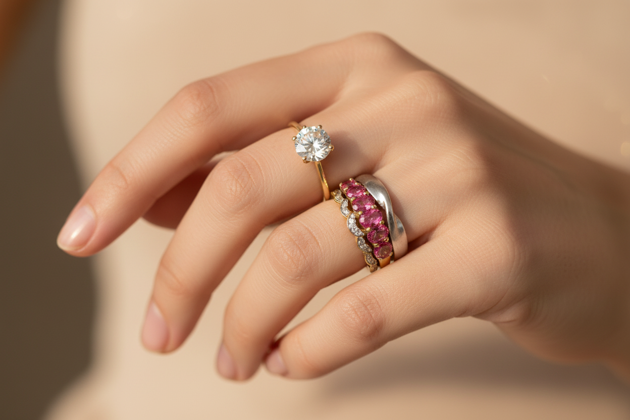 Rings Collection - stacked rings on elegant fingers