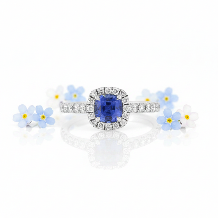 Sapphire Ring with Forget-Me-Nots