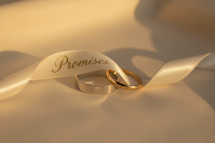 Wedding and Eternity Rings - two wedding bands with Promises ribbon