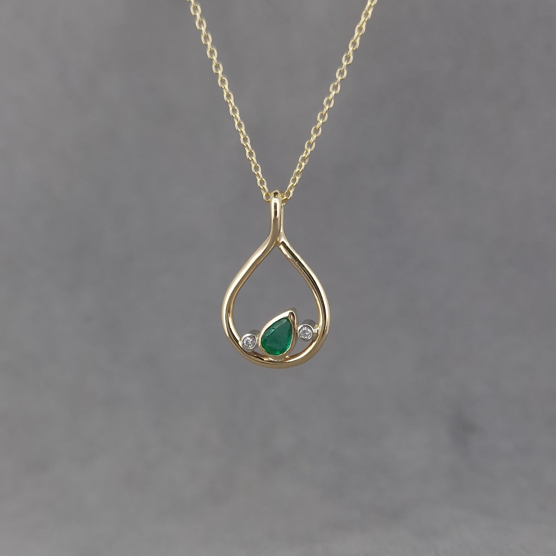 Bespoke Emerald and Diamond Handmade Yellow Gold Pendant. 
Remodelled from our customers original ring at Golden Snowdrop the jewellers in Shaftesbury, near Gillingham.  