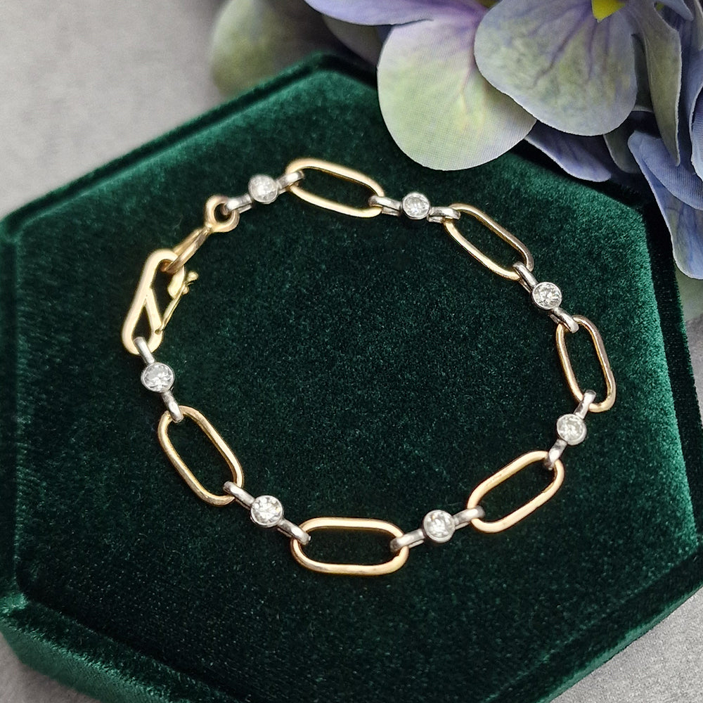 Diamond, Platinum and 18ct Gold Oval Link Bracelet. Designed and handmade using our customers materials at Golden Snowdrop the jewellers in Shaftesbury, near Wimborne. 