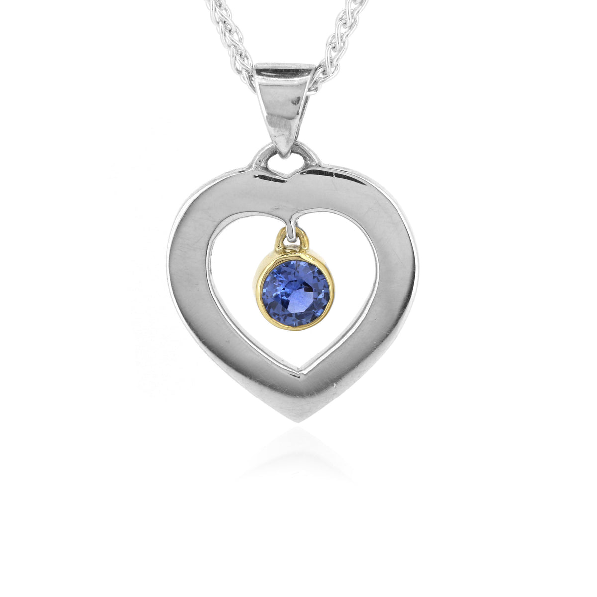 Golden Snowdrop Bespoke Jewellery Sapphire Heart pendant 25th wedding anniversary
