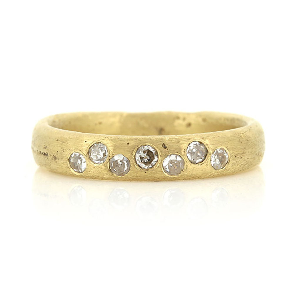 Bespoke Diamond and 18ct Yellow Gold, Sand Cast, Eternity Ring in our Tidal Style. Bespoke design made using our customer's Diamonds and Gold at Golden Snowdrop Jewellers in Shaftesbury, Dorset near Wlitshire. 