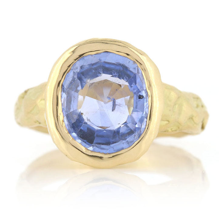 Bespoke Sapphire and 18ct Yellow Gold Wax Carved Ring, designed using our customers Cushion Cut Sapphire at Golden Snowdrop Jewellers in Shaftesbury, Dorset, near Wimborne. 
