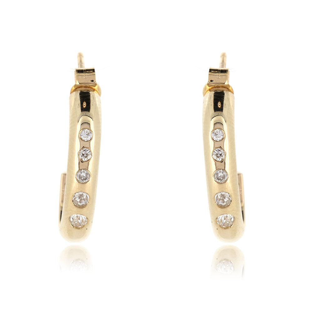 Bespoke Diamond and Yellow Gold Hoop Earrings. Bespoke design made using our customers Diamonds and Gold at Golden Snowdrop, the jewellers in Shaftesbury near Ringwood. 