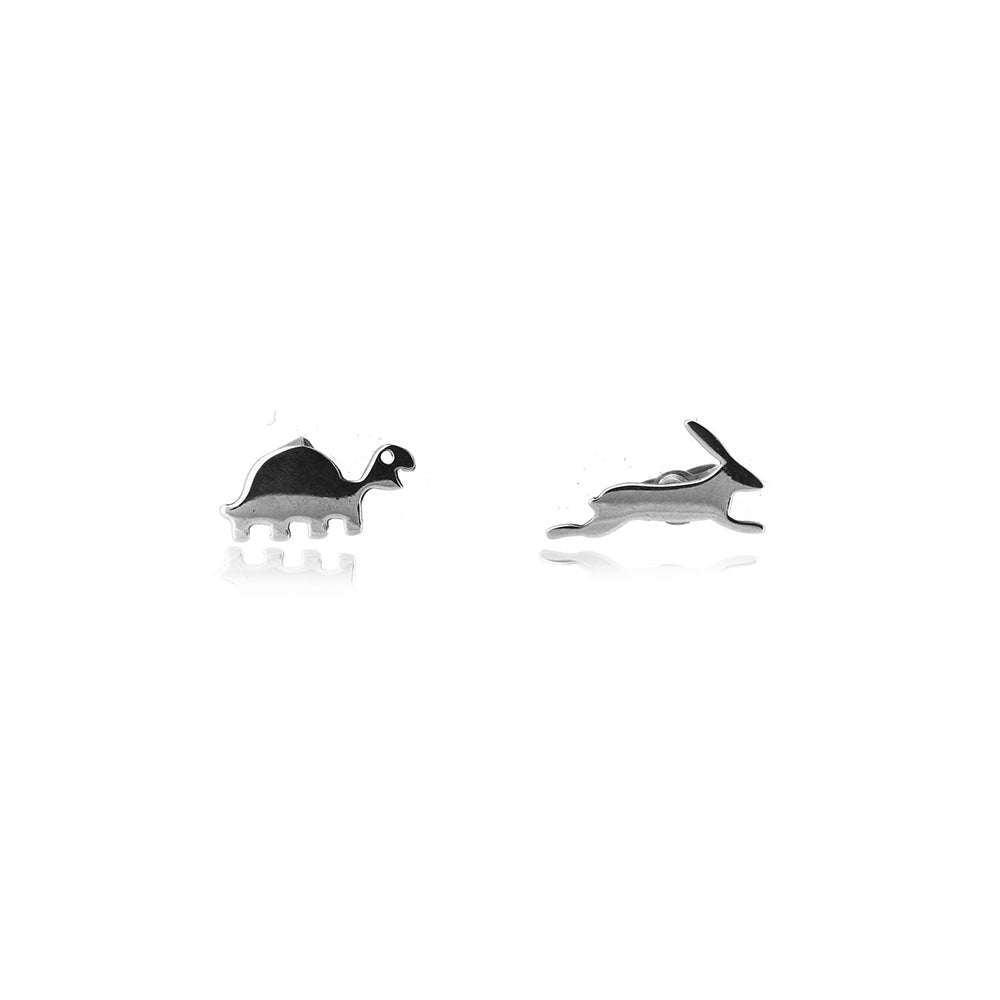 Hare and Tortoise Stud Earrings - Sterling Silver Stud Earrings