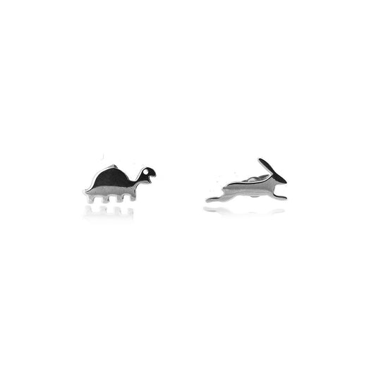 Hare and Tortoise Stud Earrings - Sterling Silver Stud Earrings
