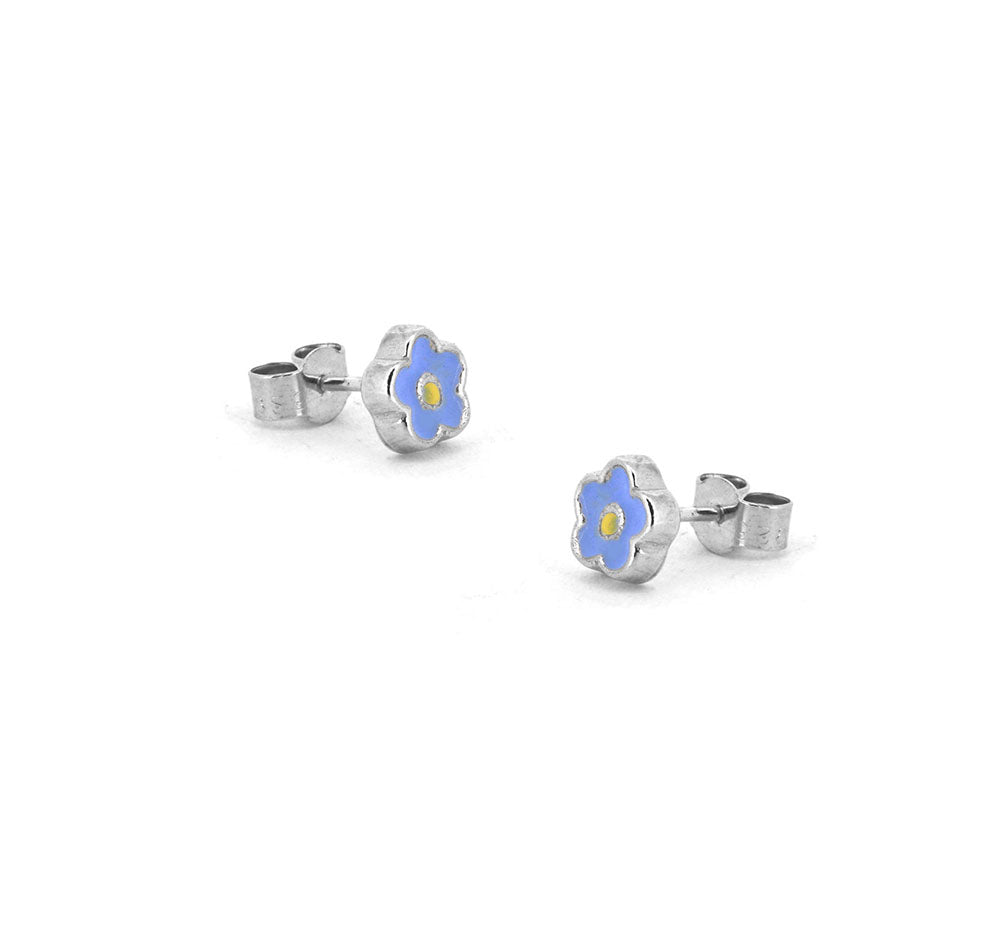 Blue Forget-Me-Not Stud Earrings - Sterling Silver Stud Earrings
