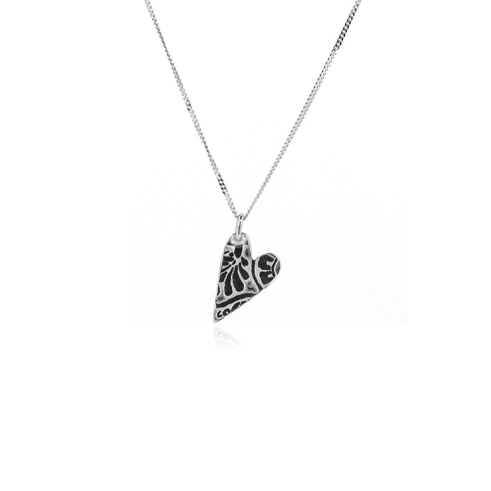 Patterned Heart Necklace - Sterling Silver Necklace