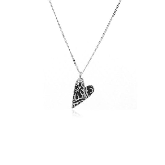 Patterned Heart Necklace - Sterling Silver Necklace