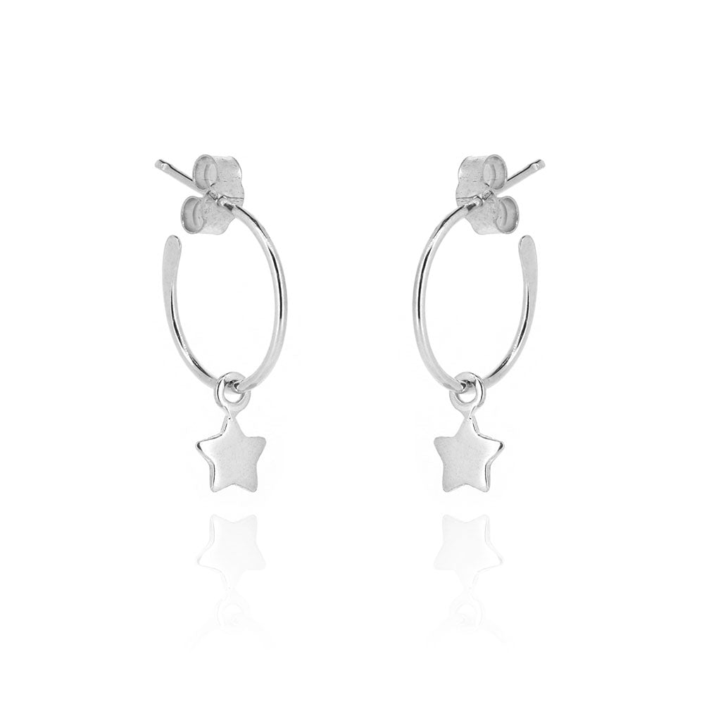 Star Hoop Stud Earrings - Sterling Silver
