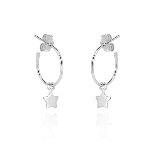 Star Hoop Stud Earrings - Sterling Silver