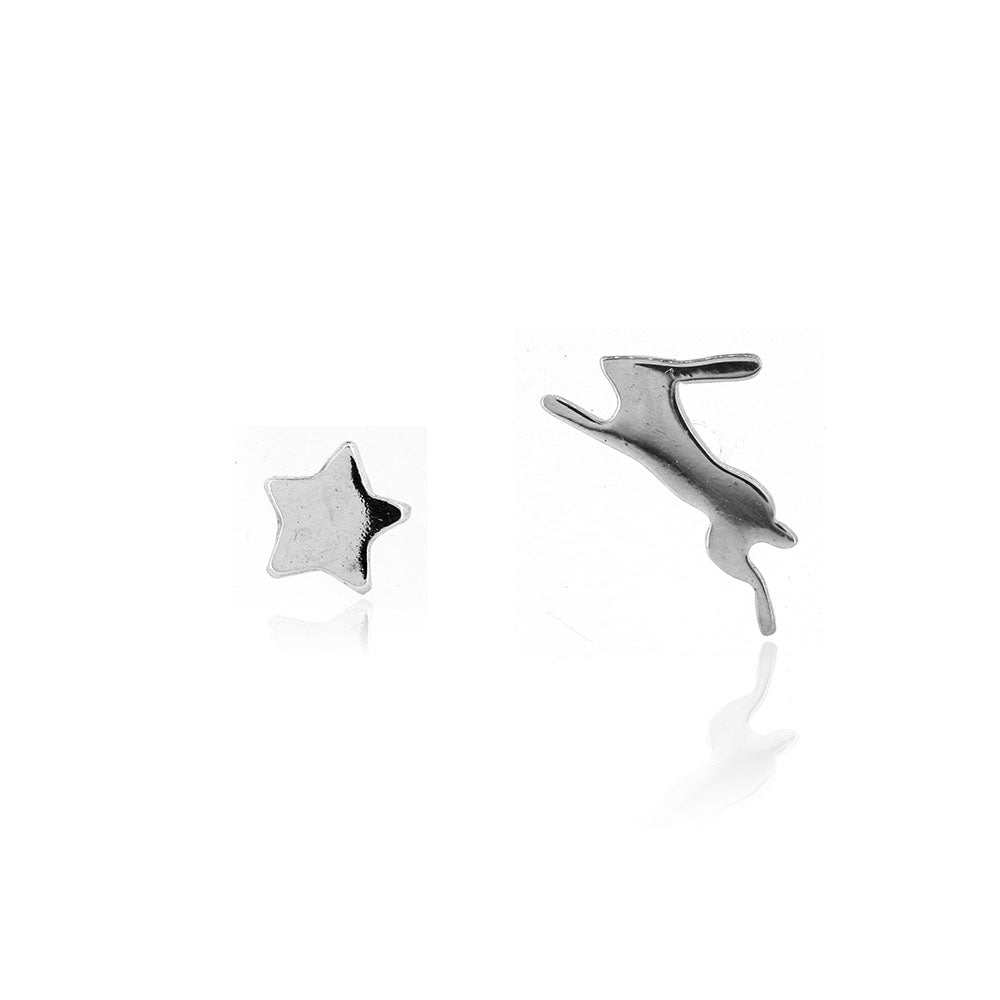 Star and Hare Stud Earrings - Sterling Silver Stud Earrings