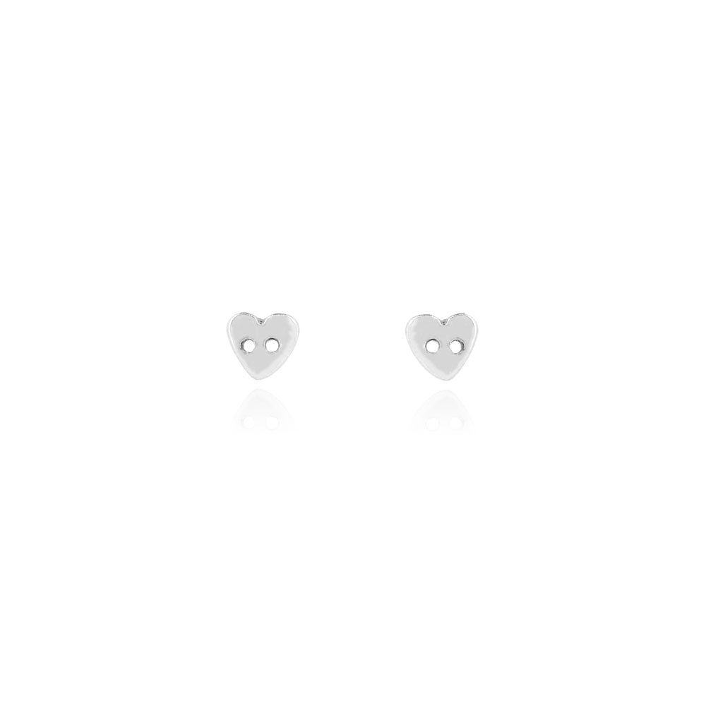 Heart Small Button Stud Earrings - Sterling Silver Stud Earrings