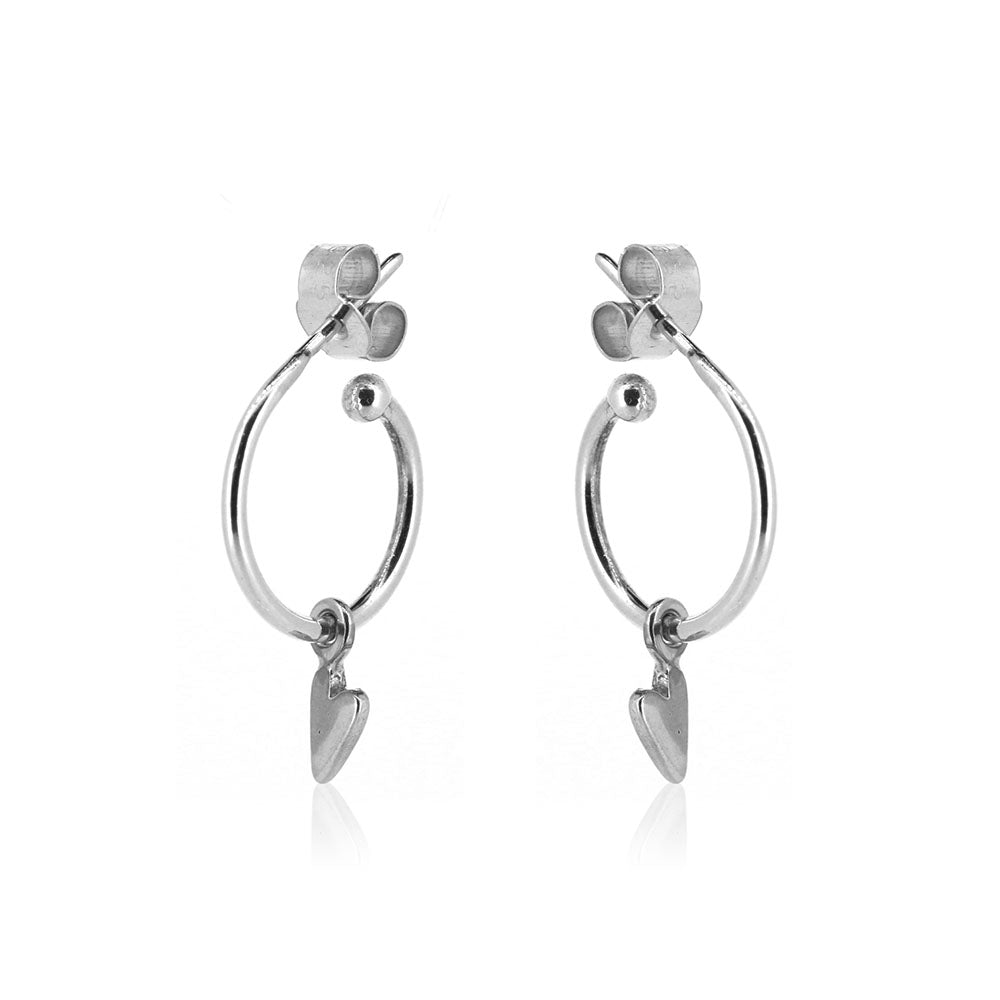 Heart Hoop Stud Earrings Ball Ended - Sterling Silver Hoop Earrings