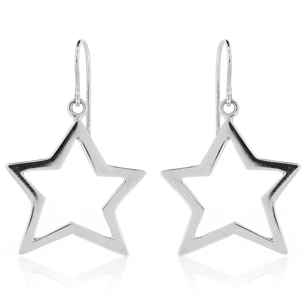 Large Star Hook Earrings - Sterling Silver Drop Earrings