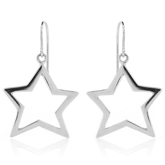 Large Star Hook Earrings - Sterling Silver Drop Earrings