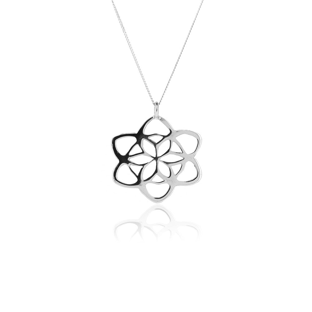 Fretwork Flower Necklace - Sterling Silver Necklace