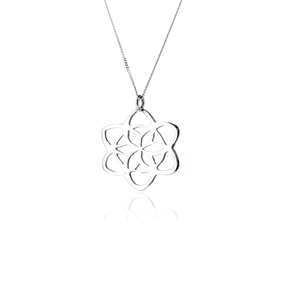 Fretwork Flower Necklace - Sterling Silver Necklace
