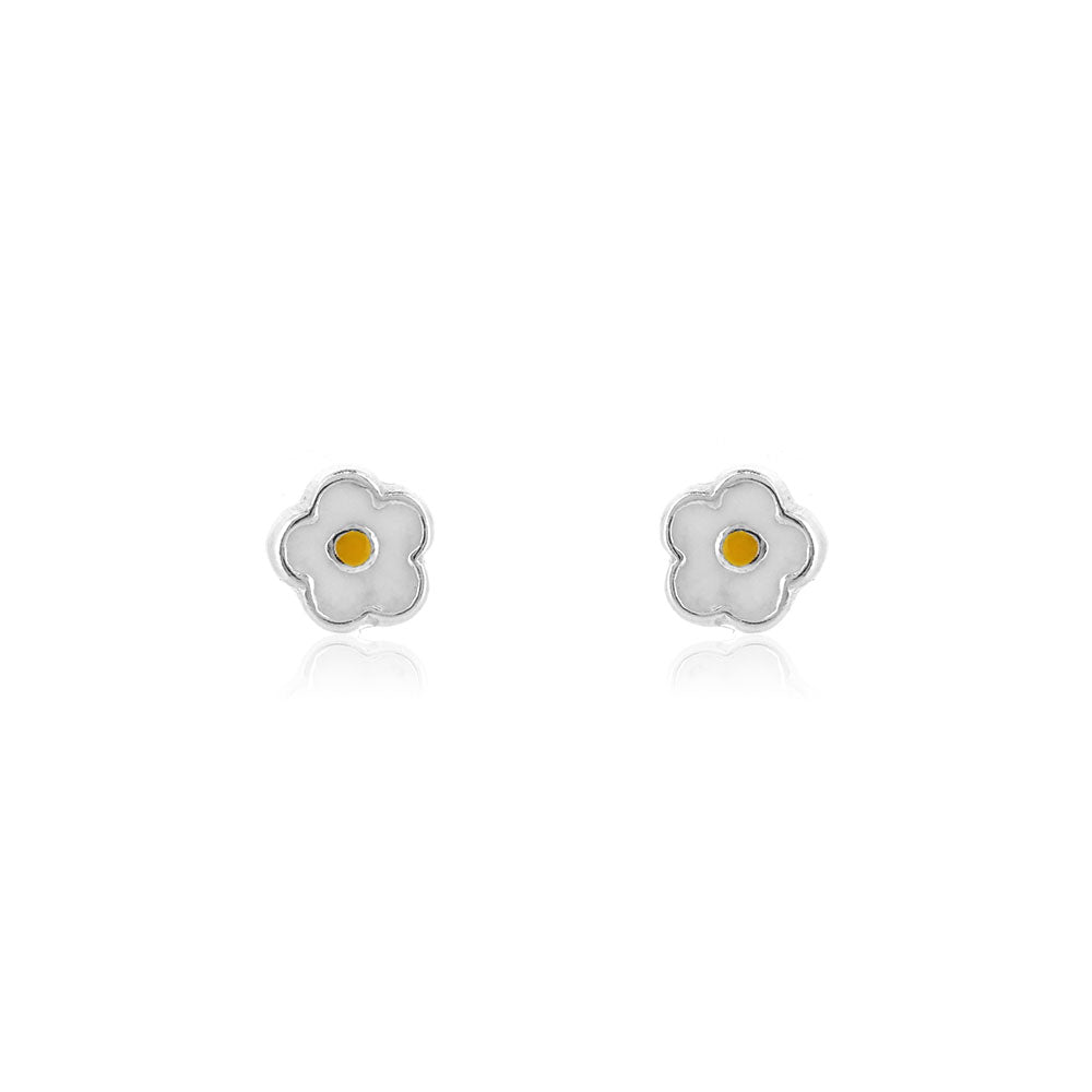 White Flower Stud Earrings - Sterling Silver Stud Earrings