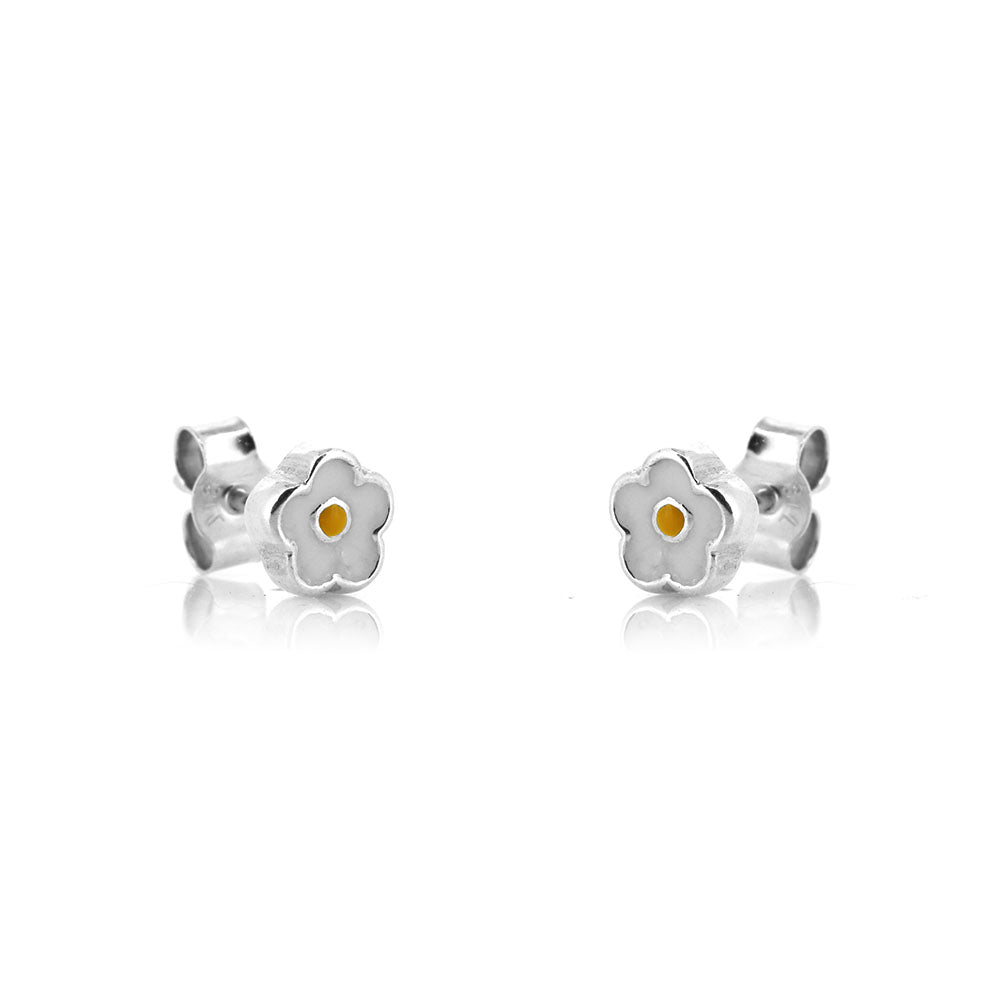 White Flower Stud Earrings - Sterling Silver Stud Earrings
