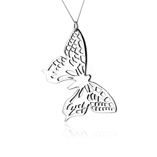 Butterfly Fretwork Large Necklace - Sterling Silver Necklace