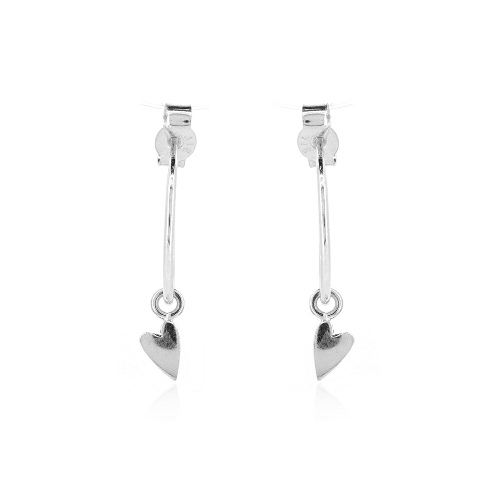 Heart Hoop Stud Earrings Flat Ended - Sterling Silver Hoop Earrings
