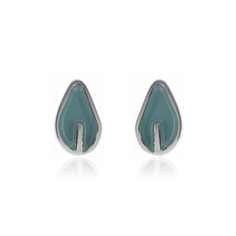 Solid Duck Egg Leaf Stud Earrings - Sterling Silver