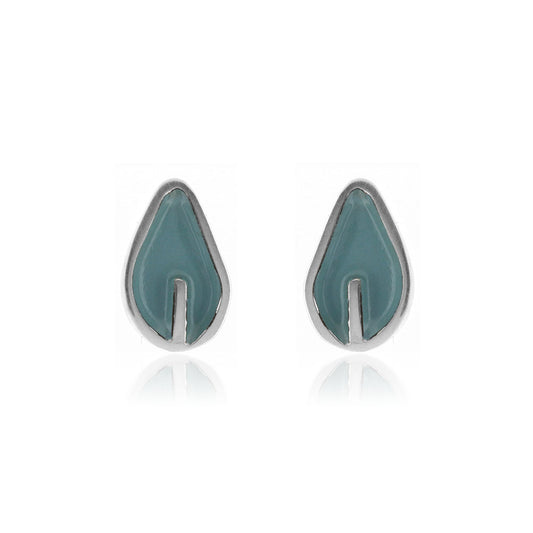 Solid Duck Egg Leaf Stud Earrings - Sterling Silver