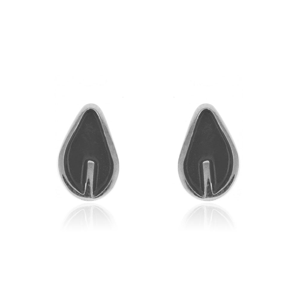 Solid Charcoal Leaf Stud Earrings - Sterling Silver