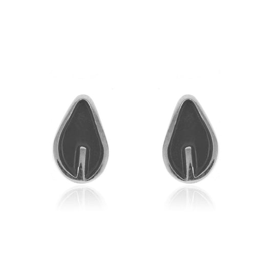 Solid Charcoal Leaf Stud Earrings - Sterling Silver
