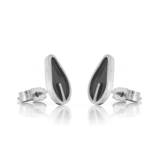 Solid Charcoal Leaf Stud Earrings - Sterling Silver