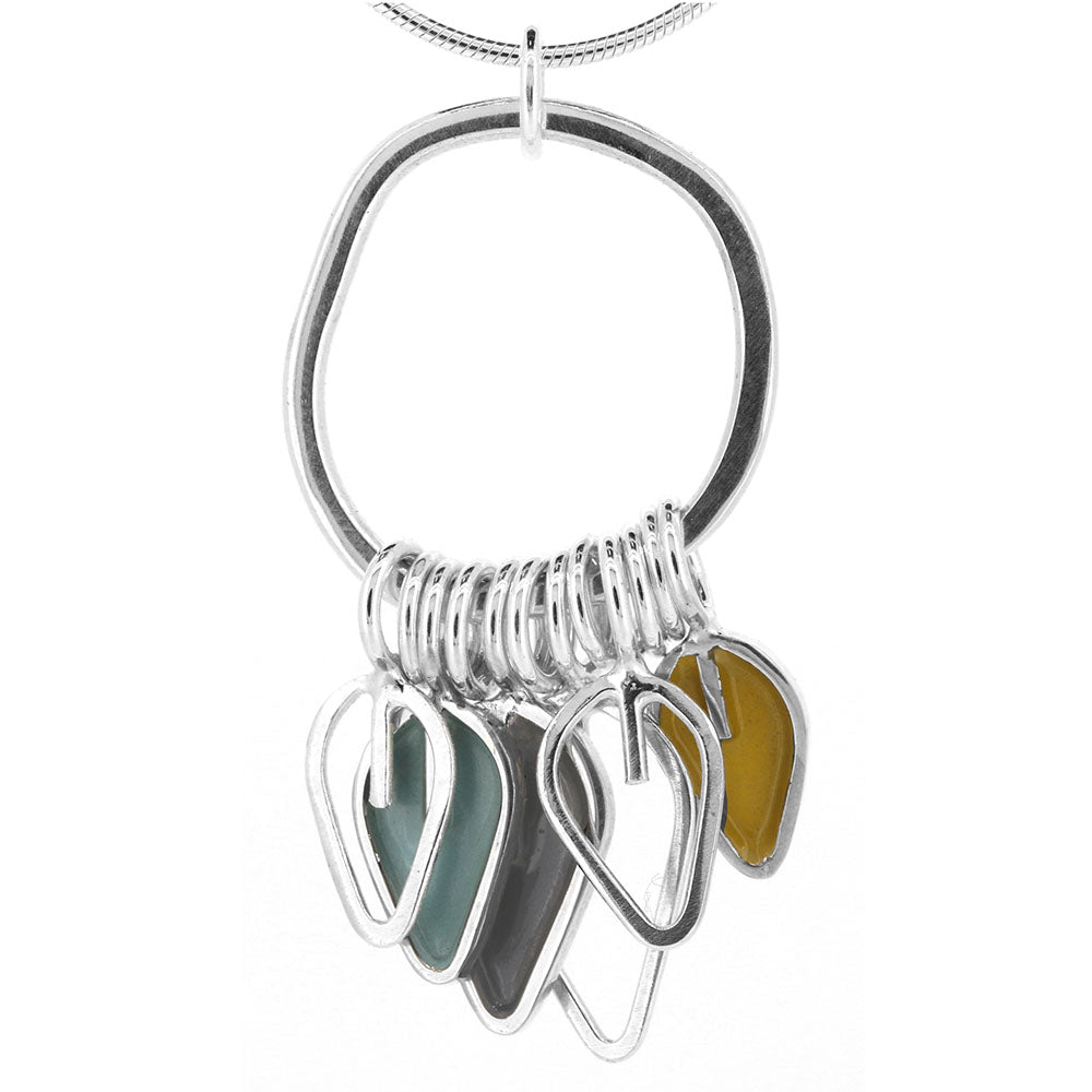 Mini Drop Duck egg, Charcoal and Yellow Necklace - Sterling Silver Drop Earrings