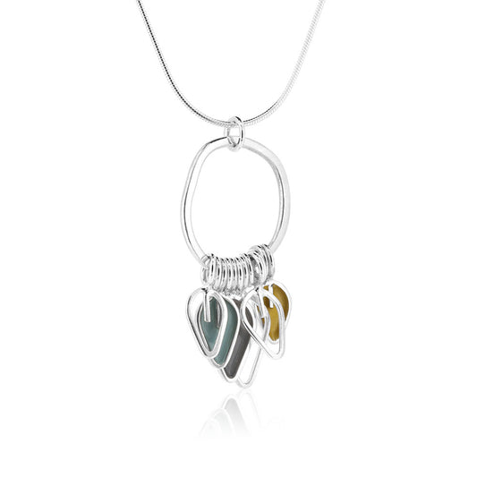 Mini Drop Duck egg, Charcoal and Yellow Necklace - Sterling Silver Drop Earrings