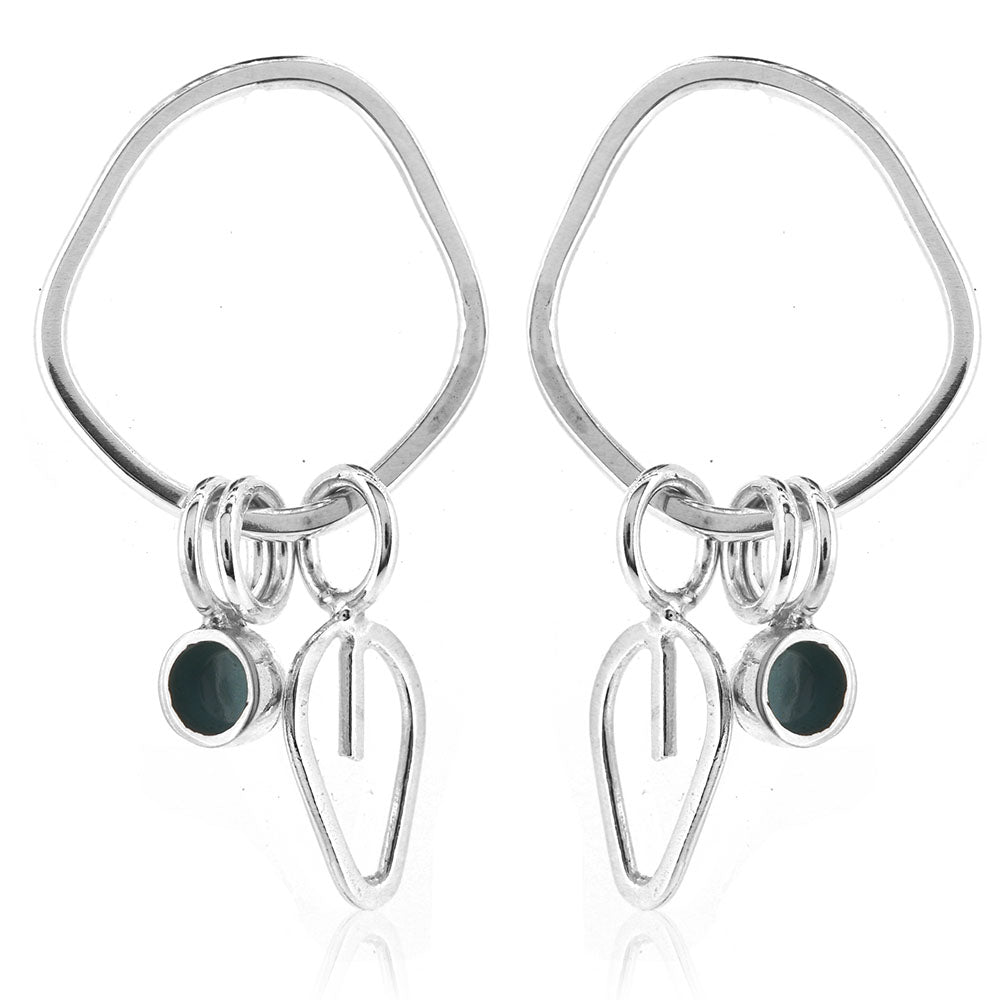 Drop Loop Stud Earrings Outline Leaf And Dot Duck Egg - Sterling Silver Stud Earrings