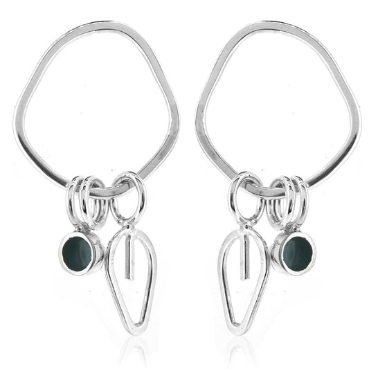 Drop Loop Stud Earrings Outline Leaf And Dot Duck Egg - Sterling Silver Stud Earrings