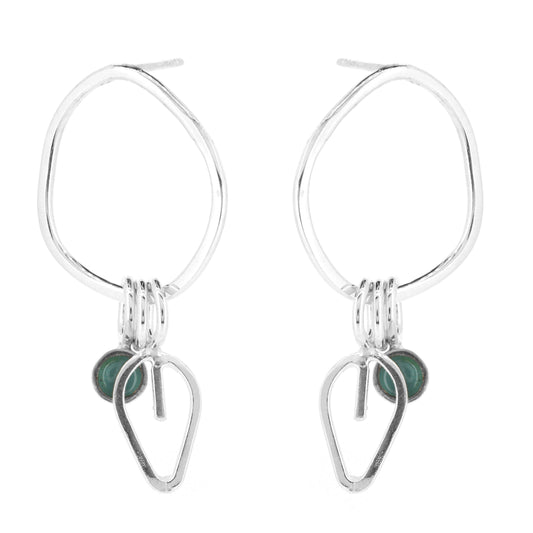 Drop Loop Stud Earrings Outline Leaf And Dot Duck Egg - Sterling Silver Stud Earrings