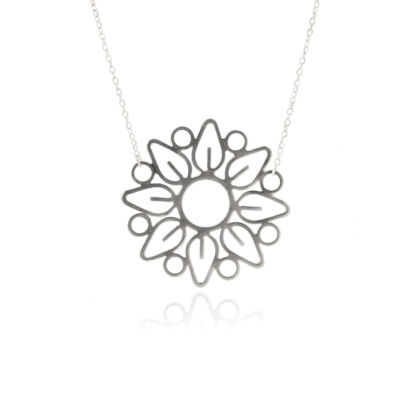 Mandala Round Outline Necklace - Sterling Silver Necklace