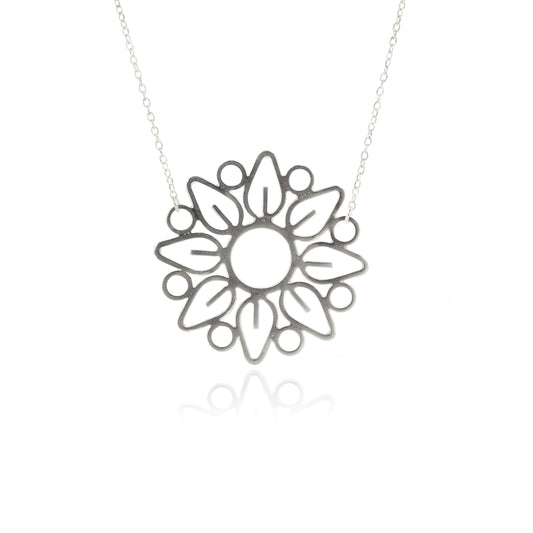 Mandala Round Outline Necklace - Sterling Silver Necklace