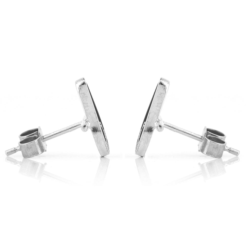 Tiny Stem Charcoal Leaf Stud Earrings - Sterling Silver