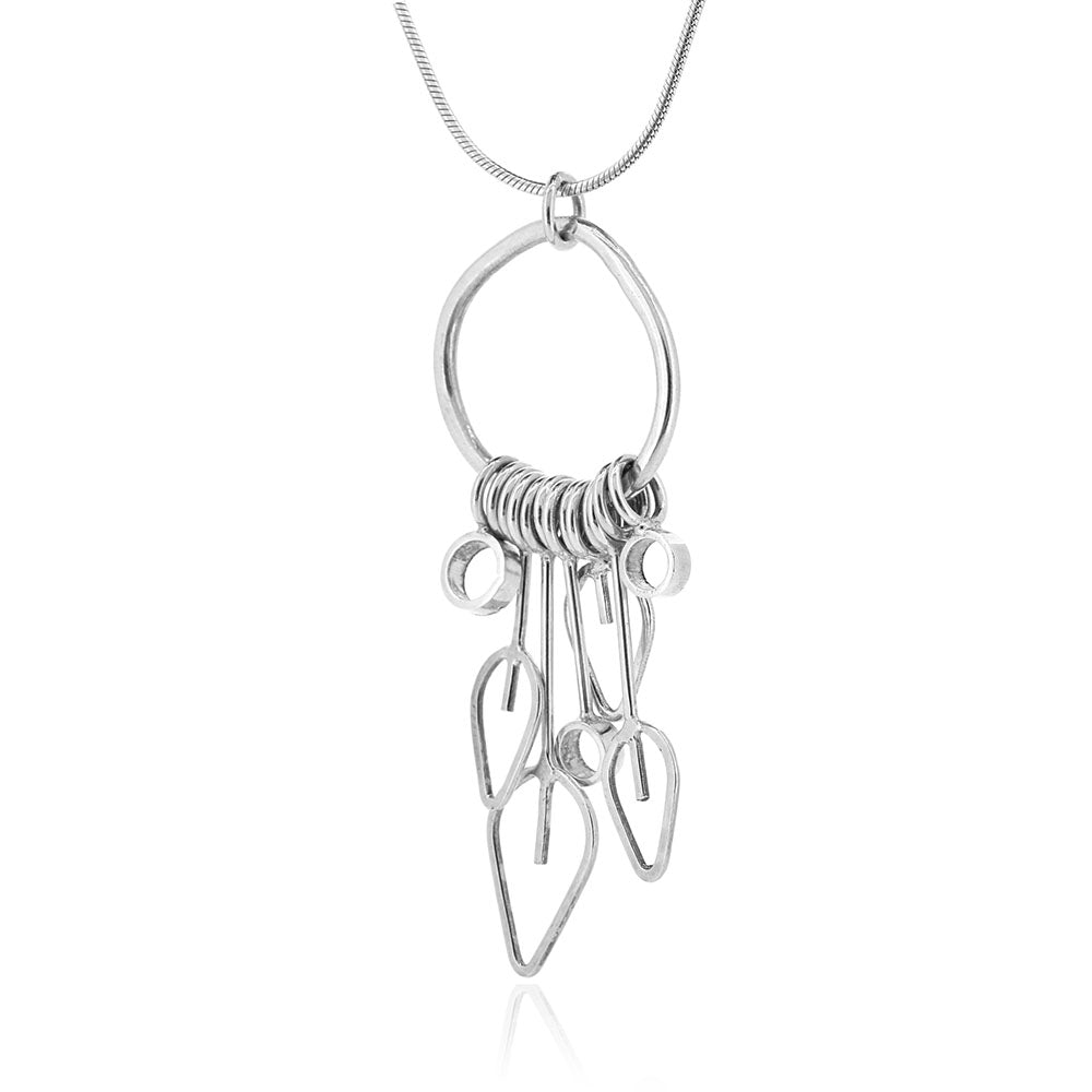 Drop Loop Circle Pendant and Leaf Outline Necklace - Sterling Silver Drop Earrings