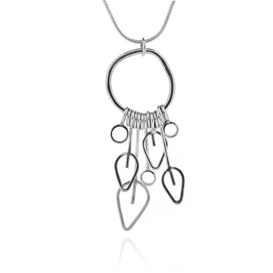 Drop Loop Circle Pendant and Leaf Outline Necklace - Sterling Silver Drop Earrings