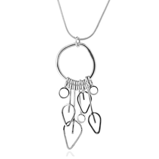 Drop Loop Circle Pendant and Leaf Outline Necklace - Sterling Silver Drop Earrings