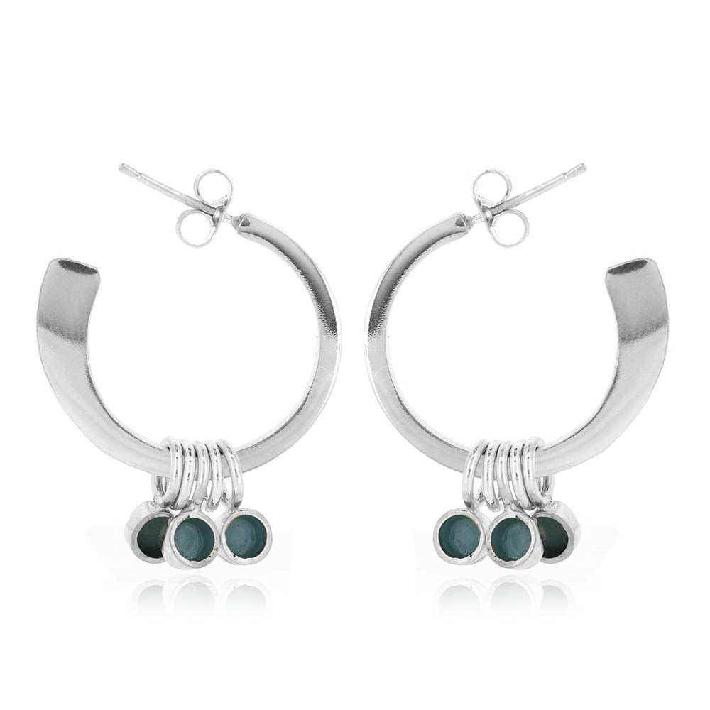 Festival Duck Egg Dots Chunky Hoop Earrings - Sterling Silver Hoop Earrings