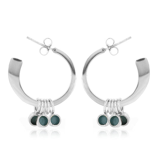 Festival Duck Egg Dots Chunky Hoop Earrings - Sterling Silver Hoop Earrings