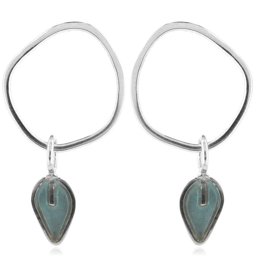 Drop Loop Duck Egg Stud Earrings - Sterling Silver Stud Earrings