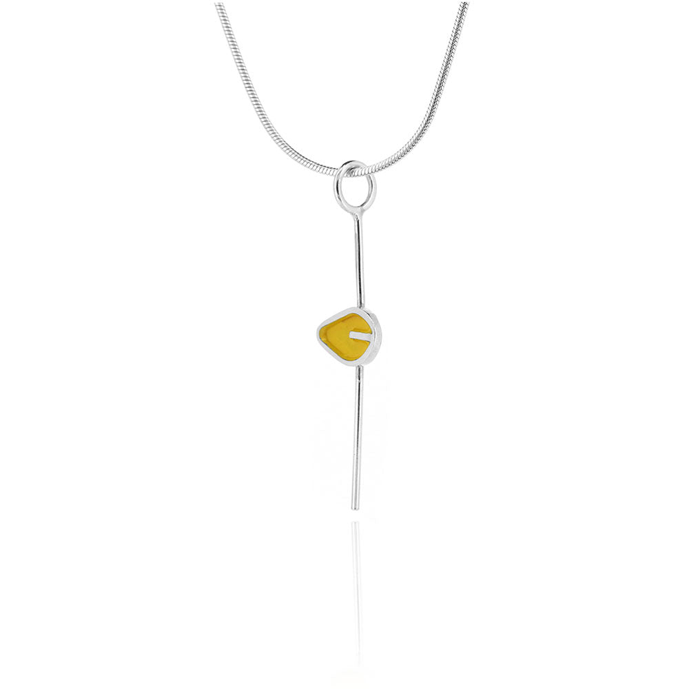 Single Yellow Leaf Stem Necklace - Sterling Silver