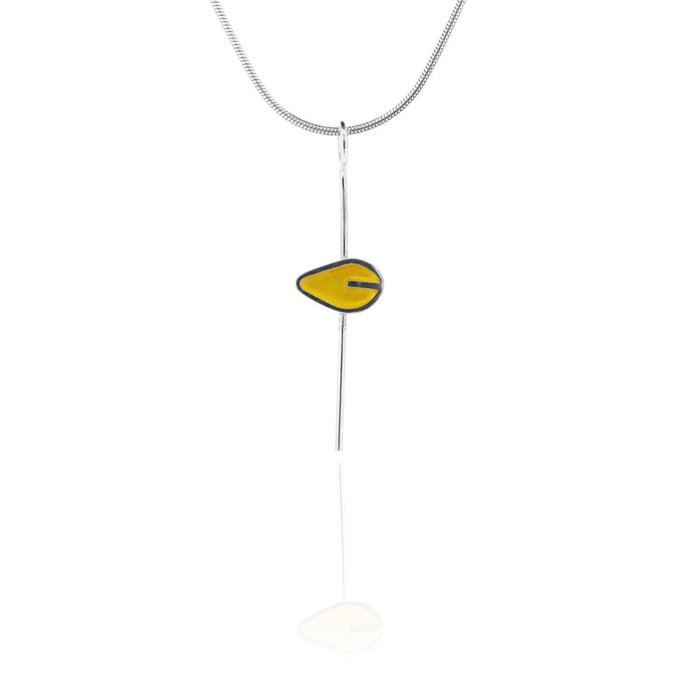 Single Yellow Leaf Stem Necklace - Sterling Silver