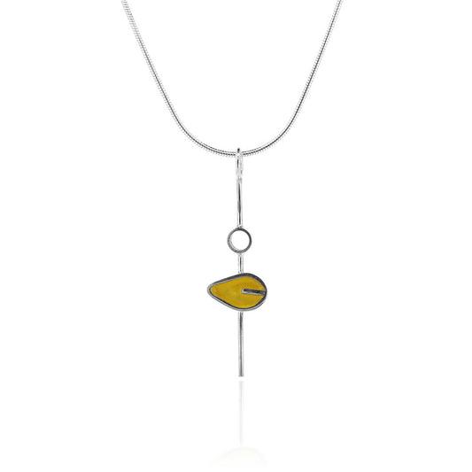 Single Yellow Leaf and Circle Stem Necklace - Sterling Silver
