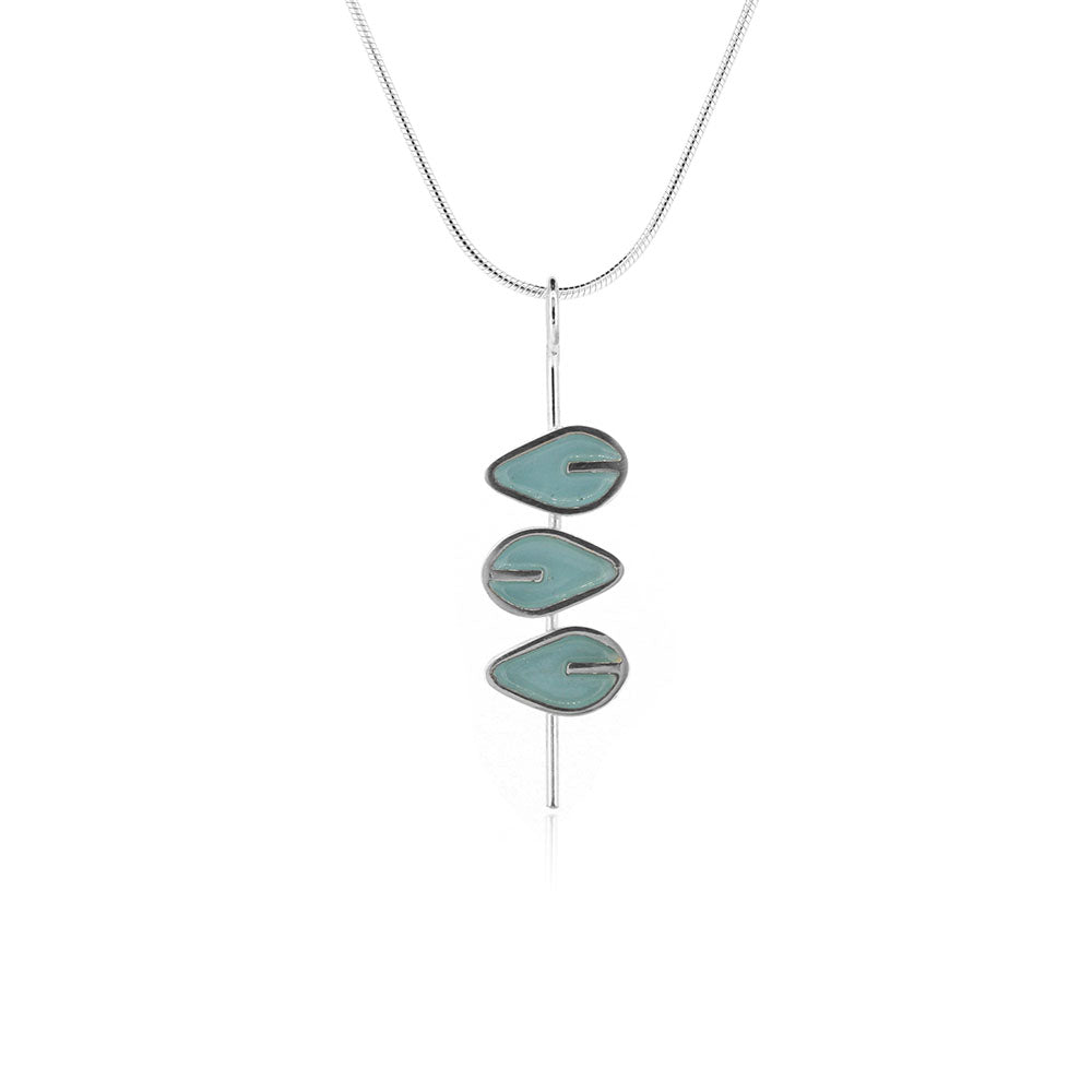 Triple Leaf Stem Duck Egg Necklace - Sterling Silver